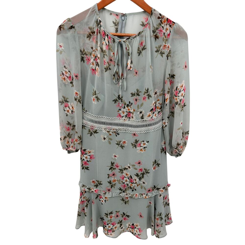 DONNA MORGAN Steel Blue 3/4 Sleeve Floral Sheath Mini Dress // 2